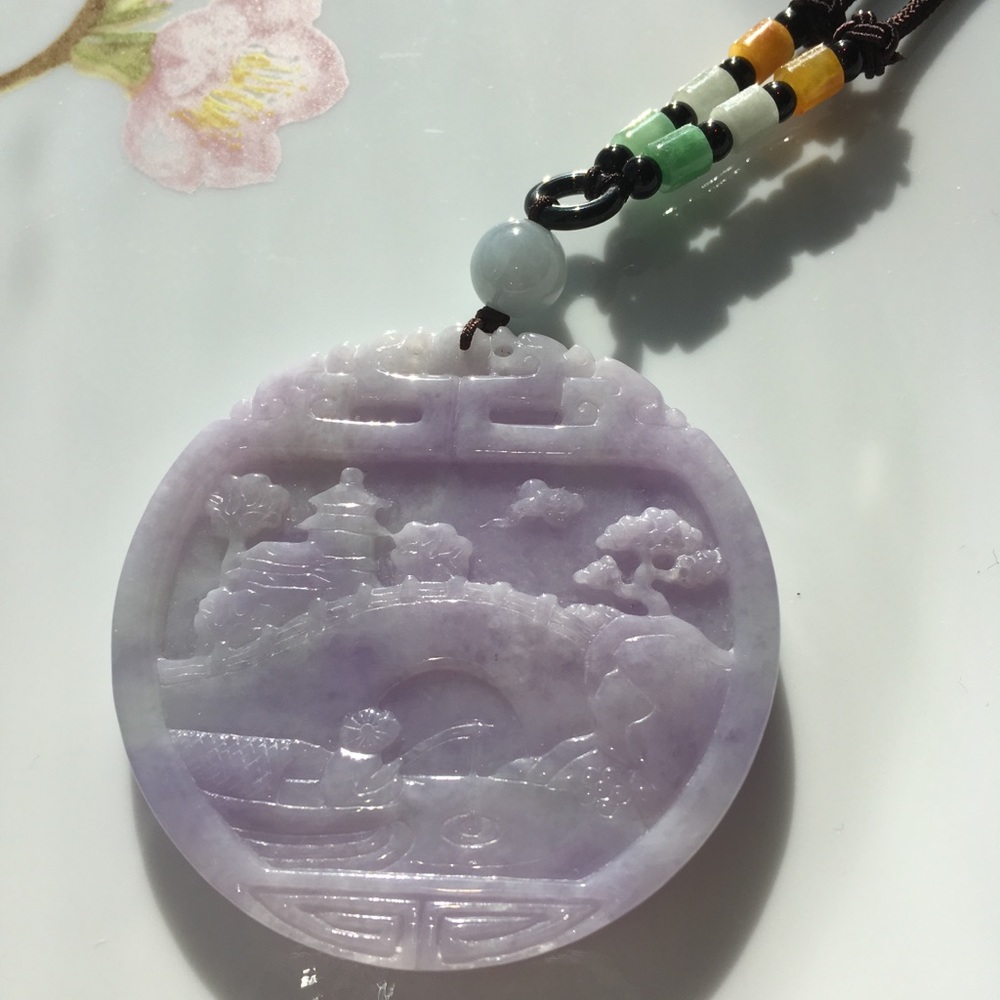 [Certificate] Genuine lavender jadeite 44.63g necklace A GRADE JADE